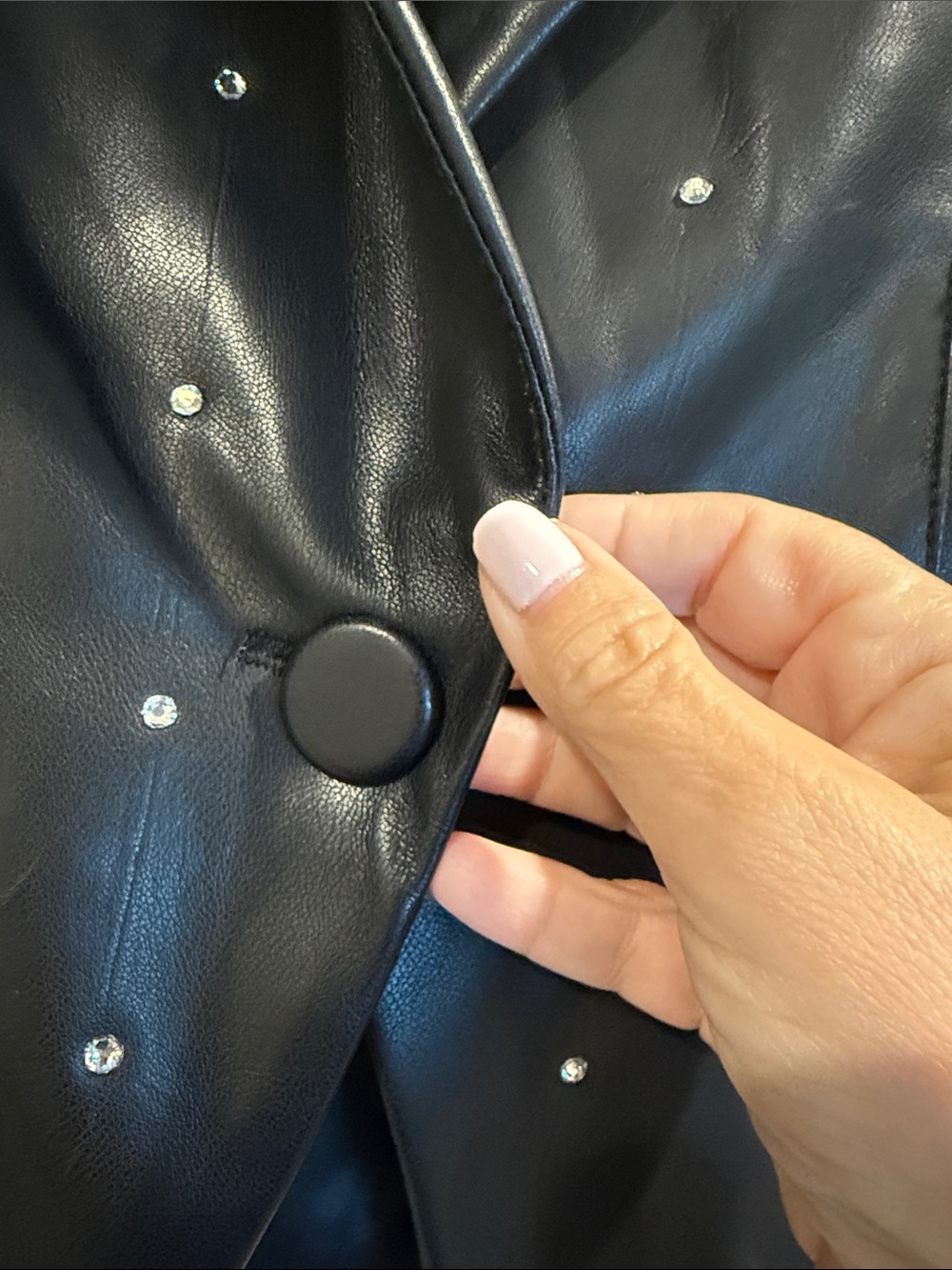 Avec Les Filles black vegan leather blazer with crystal detail - Picture 3 of 5